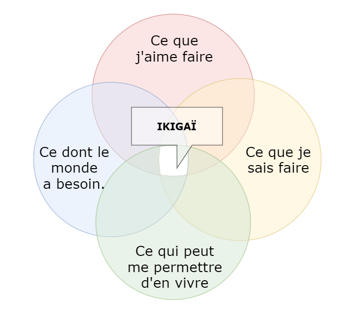 Rosace représentant les 4 parties de l'Ikigaï